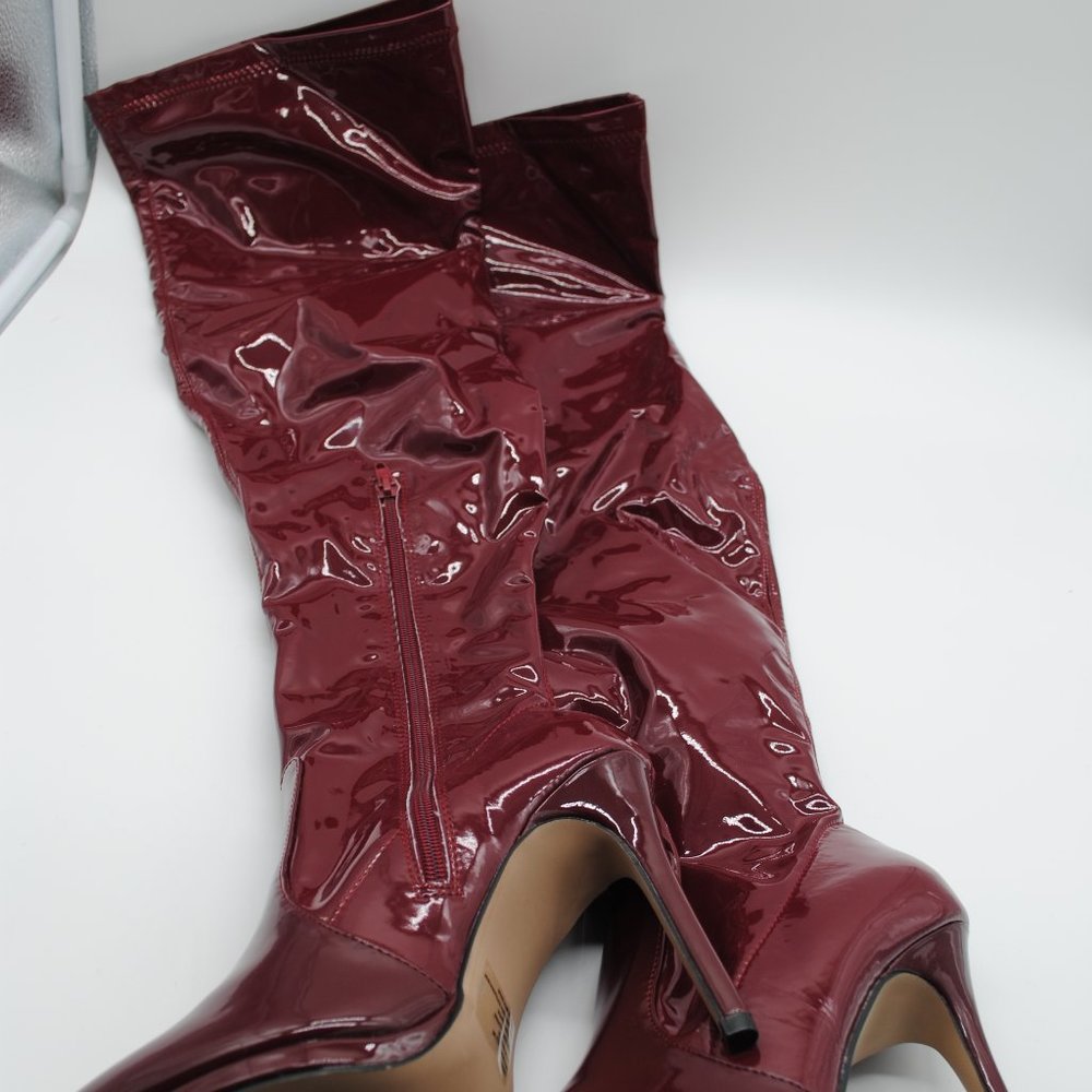 High Heel Boots- Women Burgundy Patent Leather-Size 7.5 New without original box